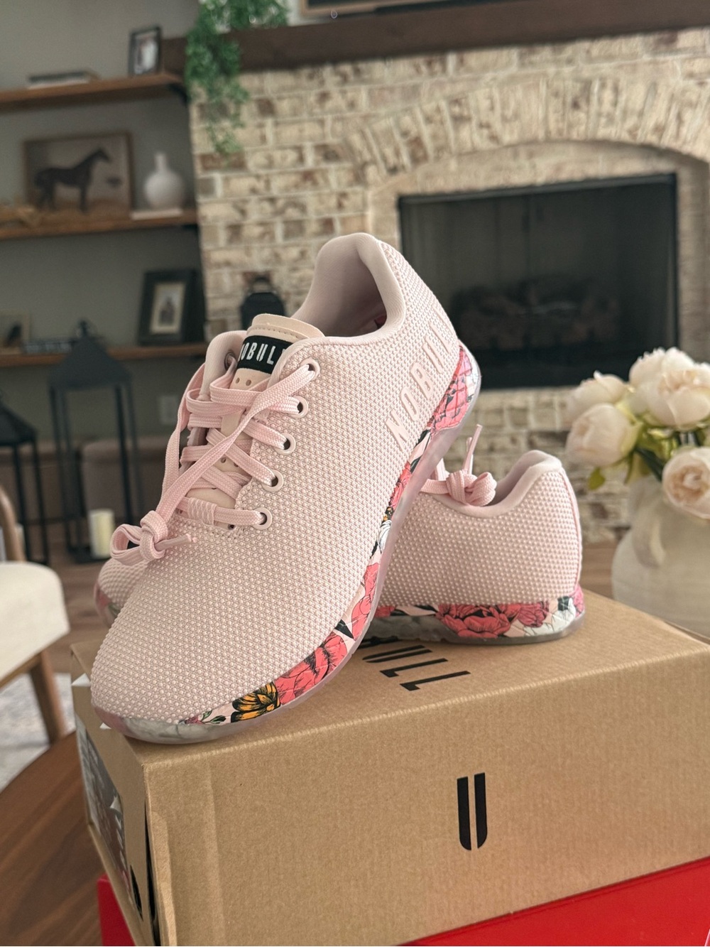 NOBULL Light Pink Knit Sneakers with Floral Sole